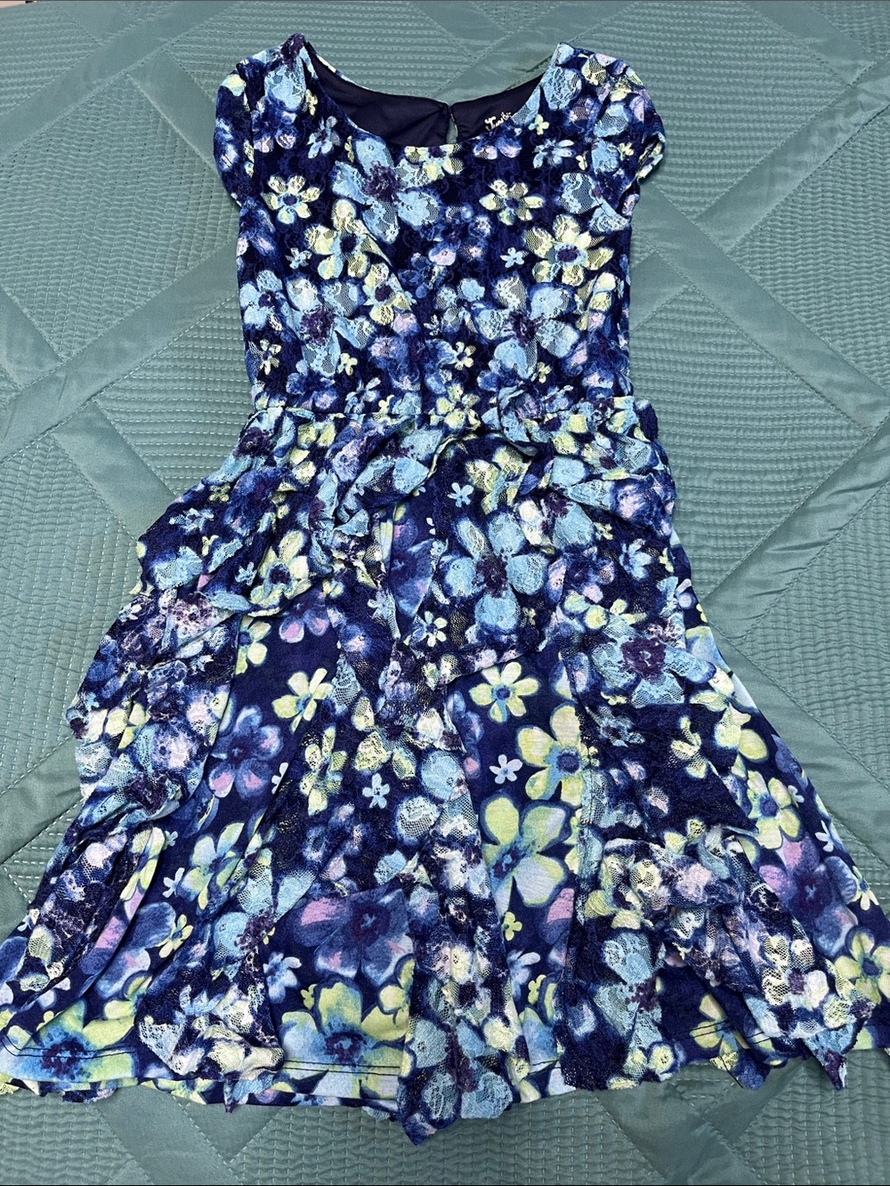 Justice Navy Floral Fit & Flare Dress with Blue and Yellow Accents